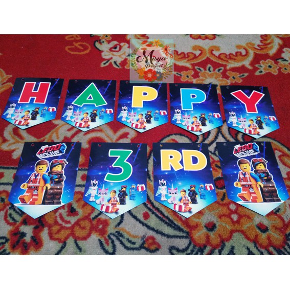 BUNTING FLAG TULISAN BENDERA BANNER FLAG BACKDROP LEGO ULTAH/ HAPPY BIRTHDAY/ TEDAK SITEN/ AQIQAH