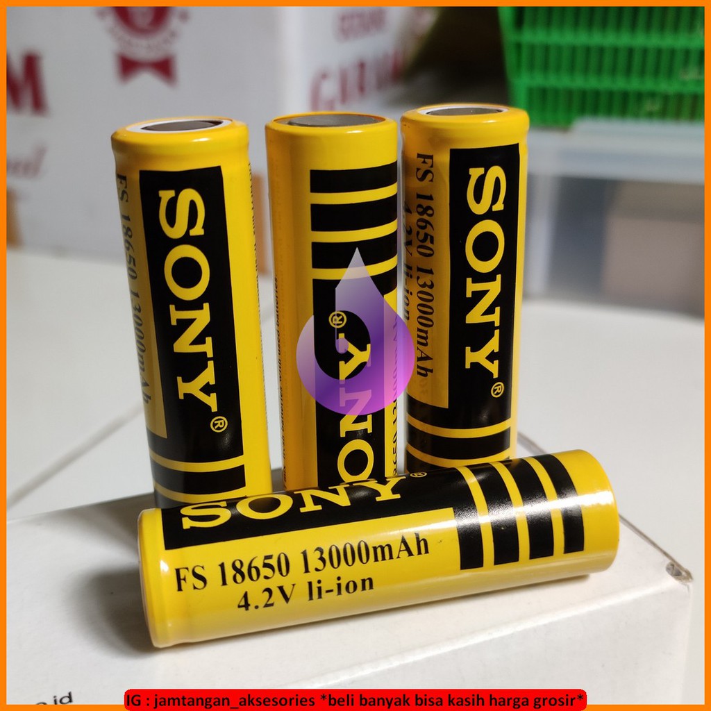 BATU BATERAI BATREI SONY FS 18650 RECHARGEABLE 13000mAh 4.2V KUNING