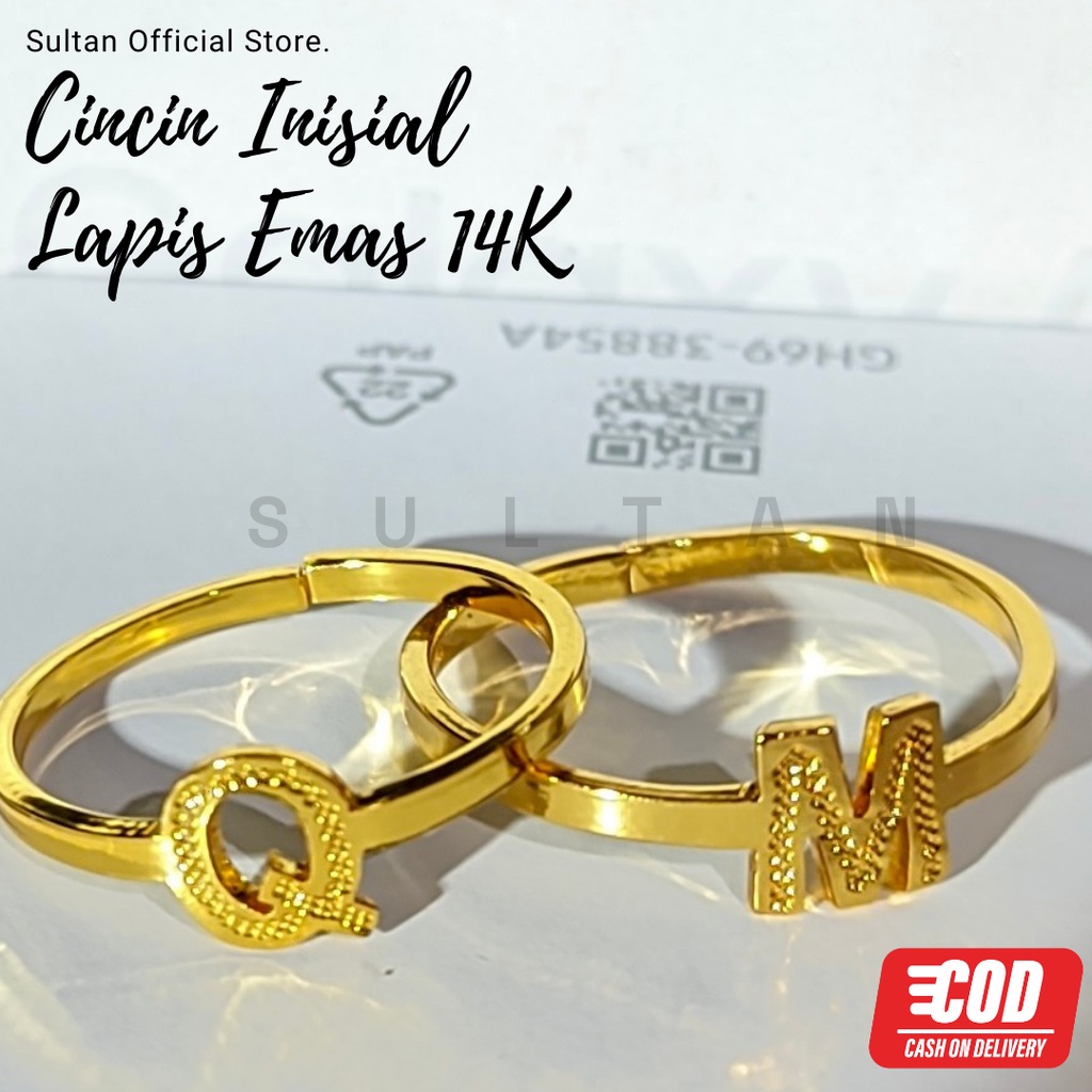 Cincin Huruf Inisial Aksesoris Fashion Cincin Inisial Lapis Emas