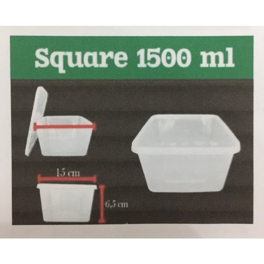 Thinwall 1500 ml Kontainer Kotak Plastik Square Anti Panas Microwave