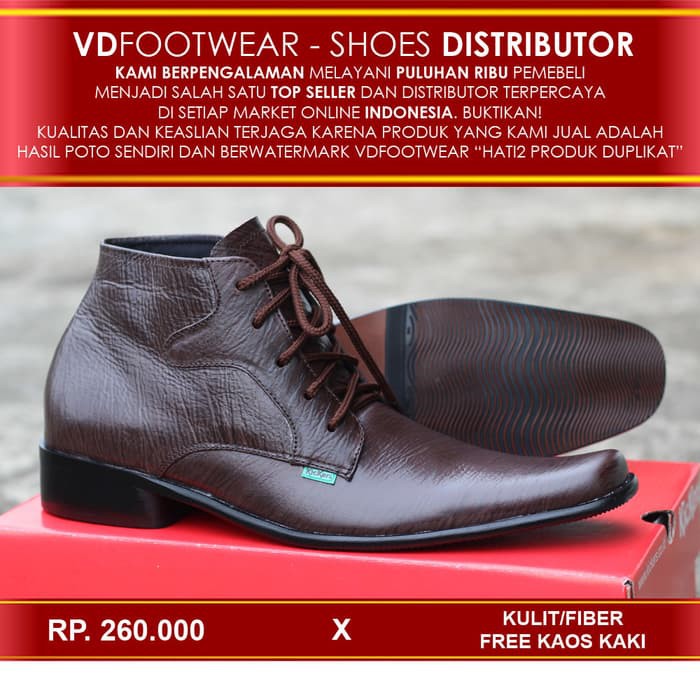 SEPATU PANTOFEL PRIA KULIT KICKERS BOOTS TALI COKLAT