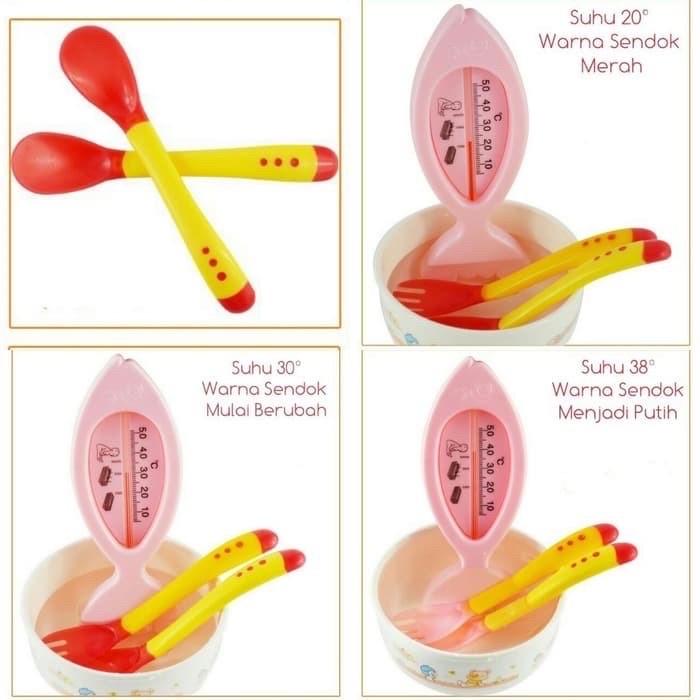 Sendok Garpu Makan Anak Bayi Sensor Panas Bahan Silicone Silikon Lembut Aman Lentur