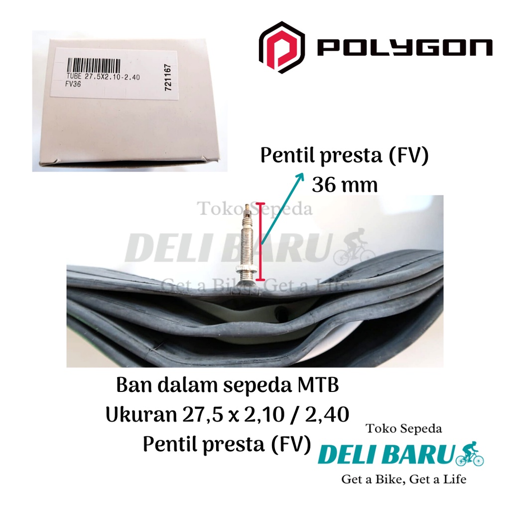 Polygon Ban dalam 27.5 x 2.10 / 2.40 pentil presta FV 36 mm sepeda MTB