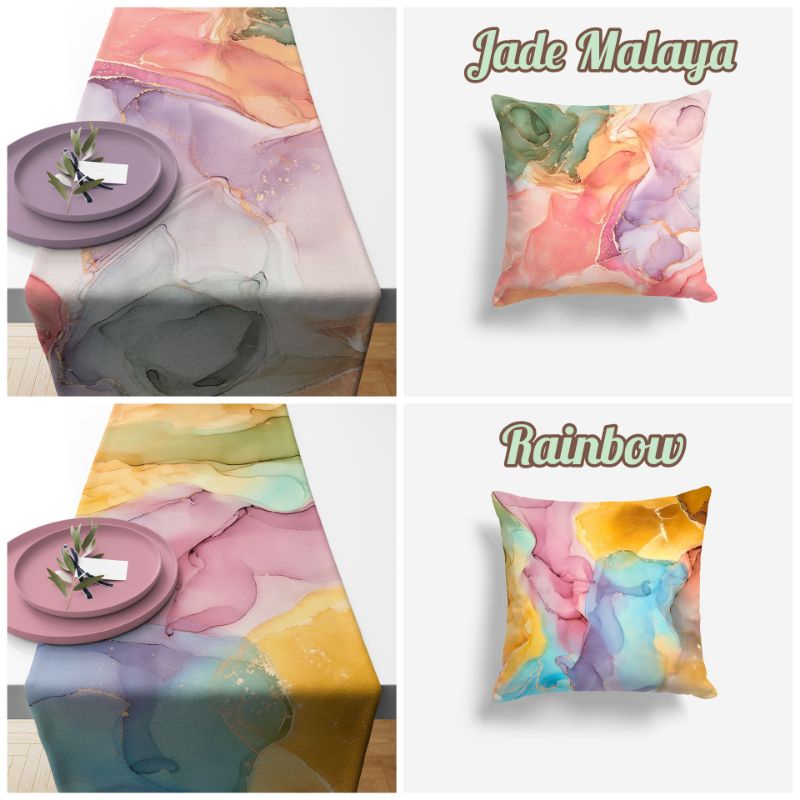 TABLE RUNNER TAPLAK MEJA MOTIF MARBLE GEMSTONE GOLD 140X40 DAN 230X40 CM
