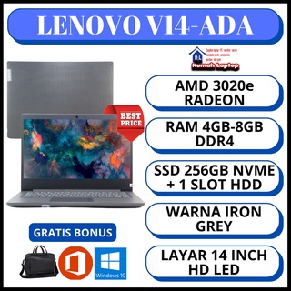 LAPTOP GAMING TERMURAH LENOVO V14-ADA AMD 3020e RAM 8GB SSD 256GB + SLOT HDD LAYAR 14 INCH VGA RADEON GREY