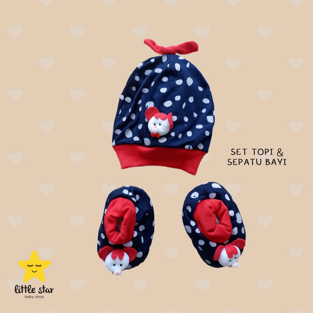 Set Sepatu Kain Topi Bayi Cewek Cowok Boneka