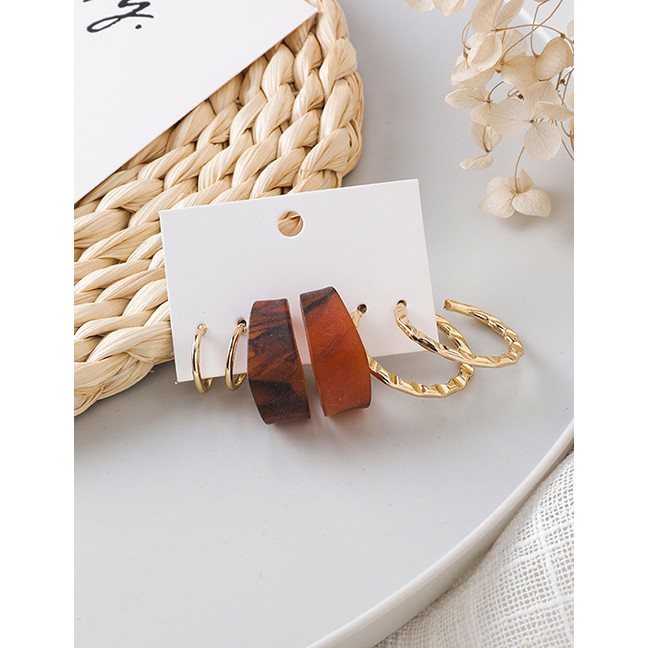 LRC Anting Set Fashion Gold Round Geometric Earrings Set Of 6 D55231