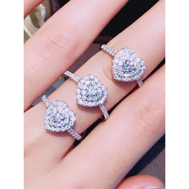 Cincin Bentuk Hati Warna Silver Bahan Cubic Zirconia Untuk Wanita