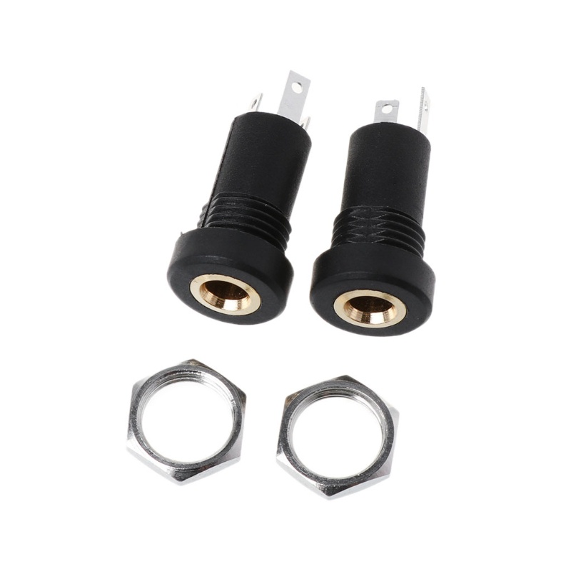 Gro 2pcs Soket Jack 3.5MM 3 Pole Warna Hitam Dengan Mur