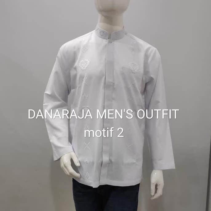 Baju Koko Muslim Bordir Lengan Panjang White, Kualitas Butik