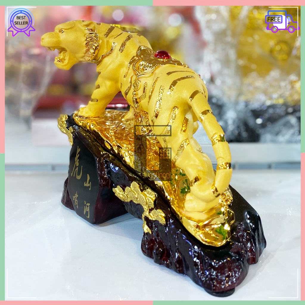 Patung Pajangan Hiasan Imlek Patung Pajangan Hiasan Hadiah Bingkisan Hampers Parcel Parsel Kado 12 Shio Macan Tiger Harimau Imlek Tahun Baru Cina Cny Sincia Emas Gold Resin Dos Kotak Gift Box Mika Kaca Hoki Rejeki Fengshui Ukuran Size Small Kecil Medium