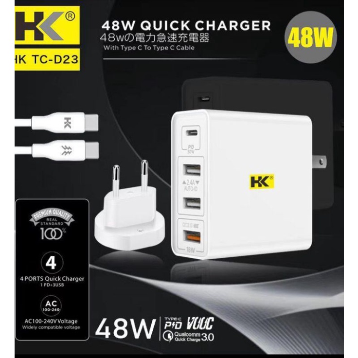 charger hk d23 3 usb pd 48w type c ke c vooc qualcomm