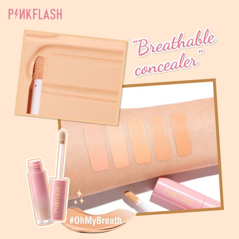 PINKFLASH Liquid Concealer Tahan Air Tahan Lama #OhMyBreath Full Coverage Color Corrector