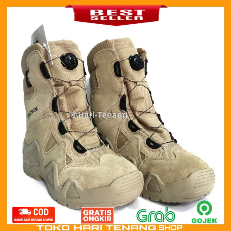 Sepatu tactical boots pria dan wanita /sepatu PDL 9INC model tali putar warna cream anti selip dan waterproof