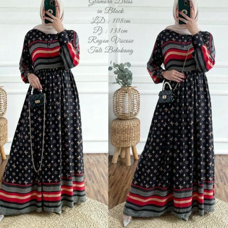 Paling Sesuai.. EONIE DRESS BLACK - DRESS RAYON MOTIF DORI BUSUI