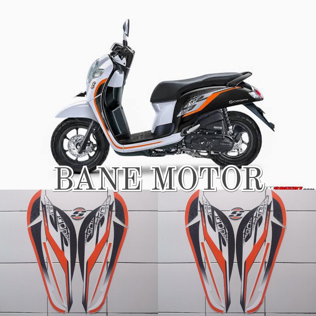 striping motor Scoopy Sporty 2019 putih oren - Lis body motor Honda Scoopy Sporty 2019 putih orange