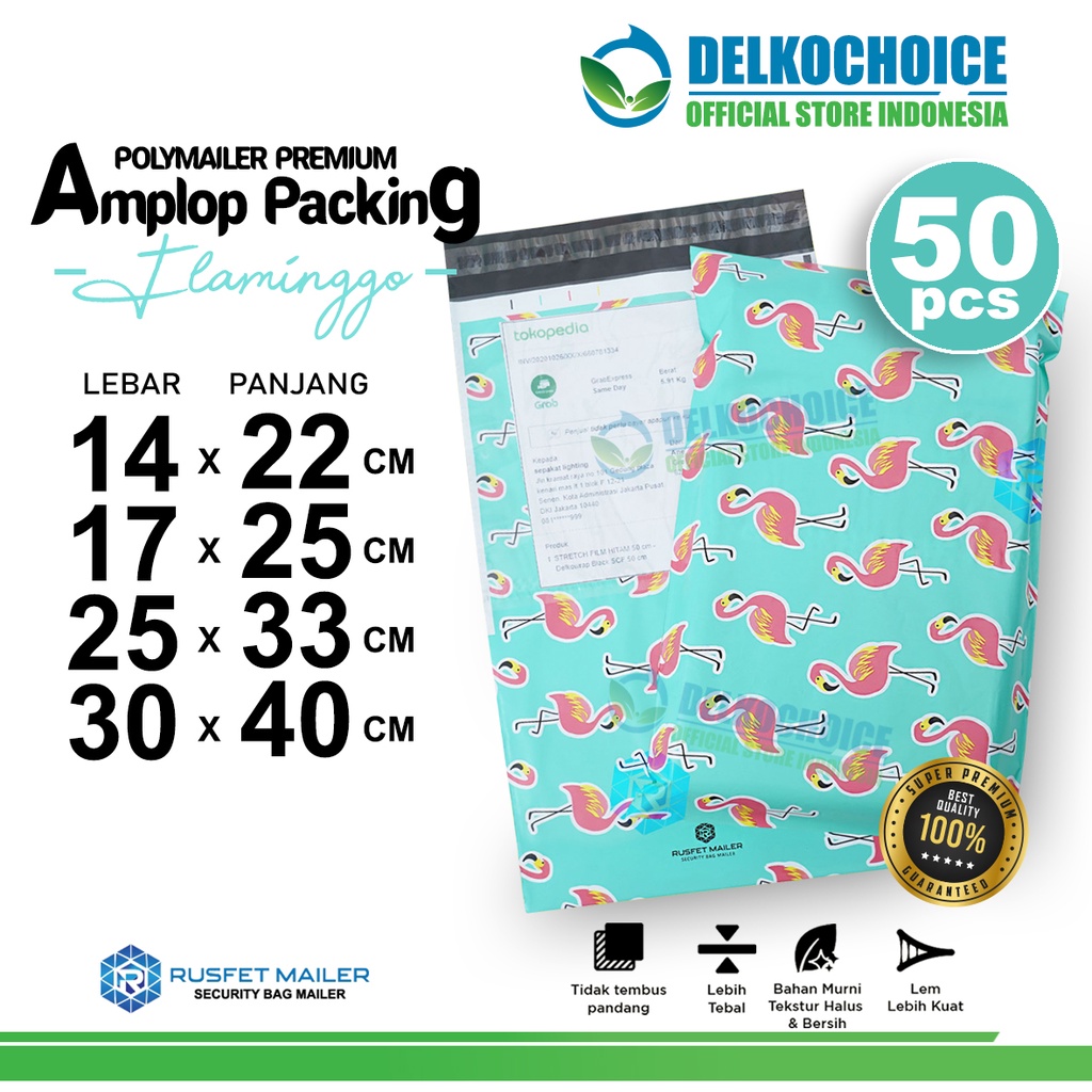 

Polymailer Motif FLAMINGO Amplop Plastik Packing Polimailer RUSFET PREMIUM PACK