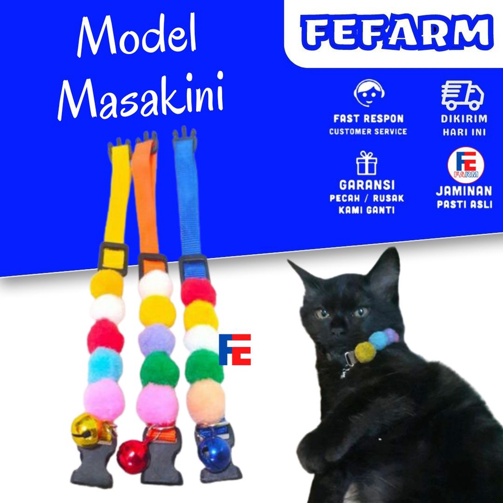 Kalung Kucing Lonceng Murah Kerincing Polos Motif Pom Pom Kitten FEFARM