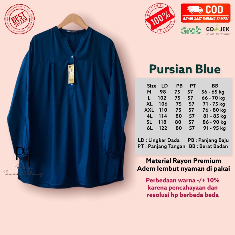 blouse atasan pakaian kemeja big size prussian blue baju cewek muslimah rayon jumbo Busui Friendly