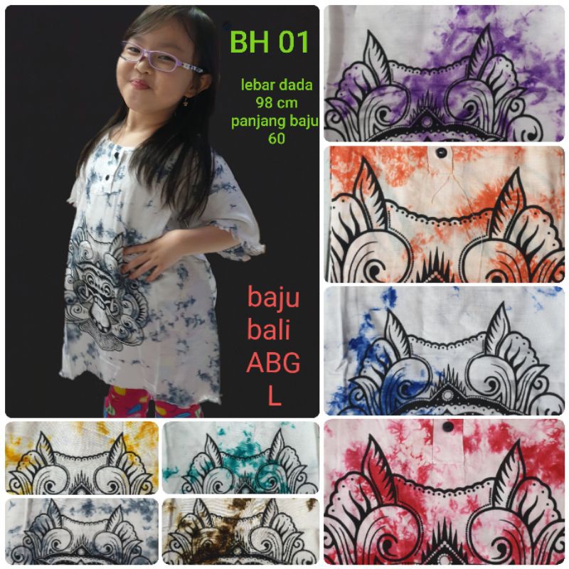 BH 01 baju bali bahan katun ukuran L ABG dasar putih barong