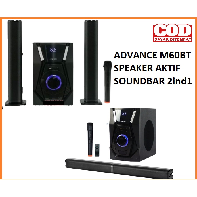 ADVANCE M60BT SPEAKER AKTIF SOUNDBAR BLUETOOTH/SPEAKER SUBWOOFER 2IN1 BISA KARAOKE FREE MIC WIRELES 1PCS