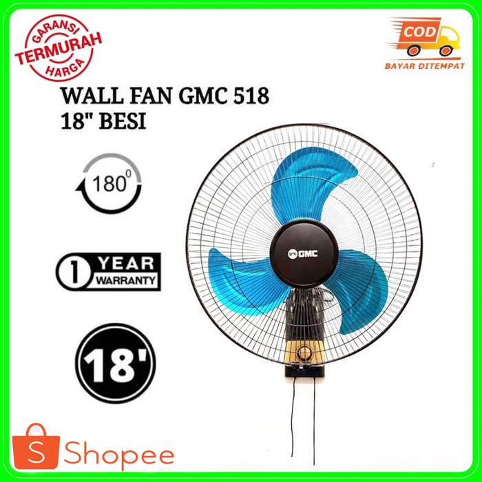 Kipas Angin Dinding Besi GMC 518 Wall Fan 18 inch Tembok Metal SNI Garansi Resmi Swing 3 Kecepatan