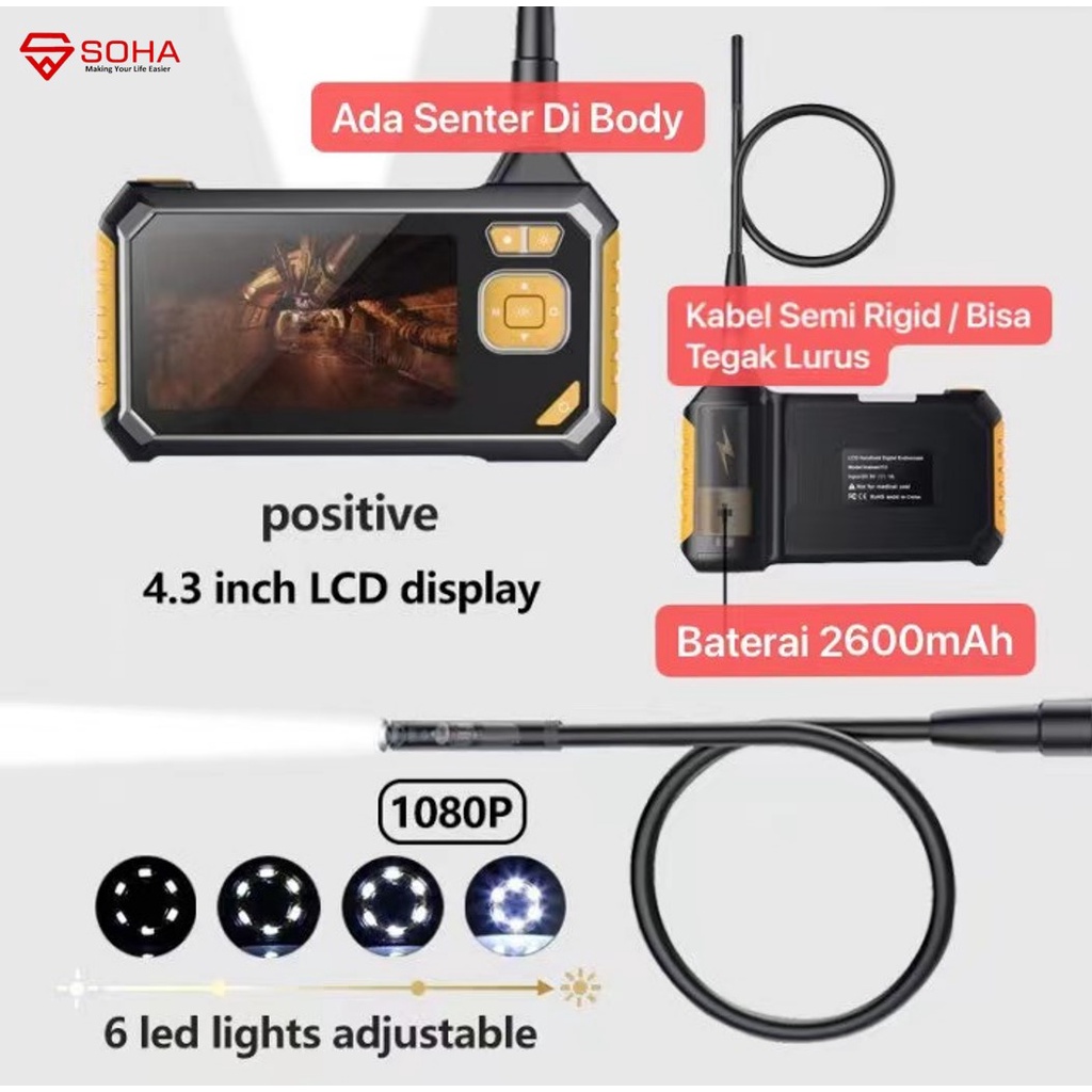 i16 Antscope LCD Handheld Digital camera Endoscope 4.3 inch 8mm 1080P Camera 4.3 inch LCD IPX7 Industrial Endoscope Inspection Waterproof