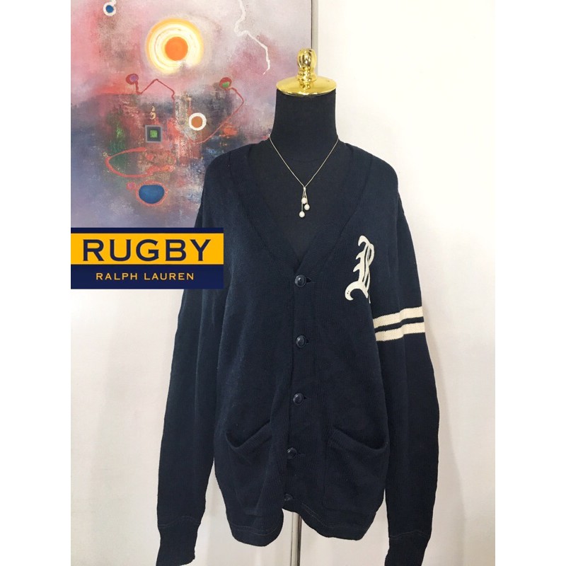 RUGBY Ralph Lauren Cardigan rajut academia korea stripe / cardi navy polo
