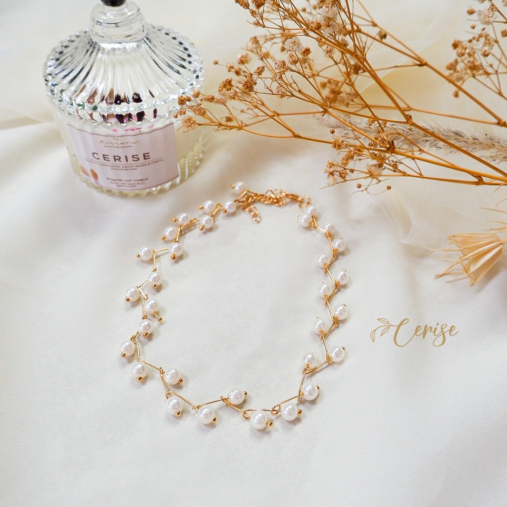 Cheryl Necklace | Kalung choker korea mutiara putih emas cantik aksesoris wanita trendy stylish