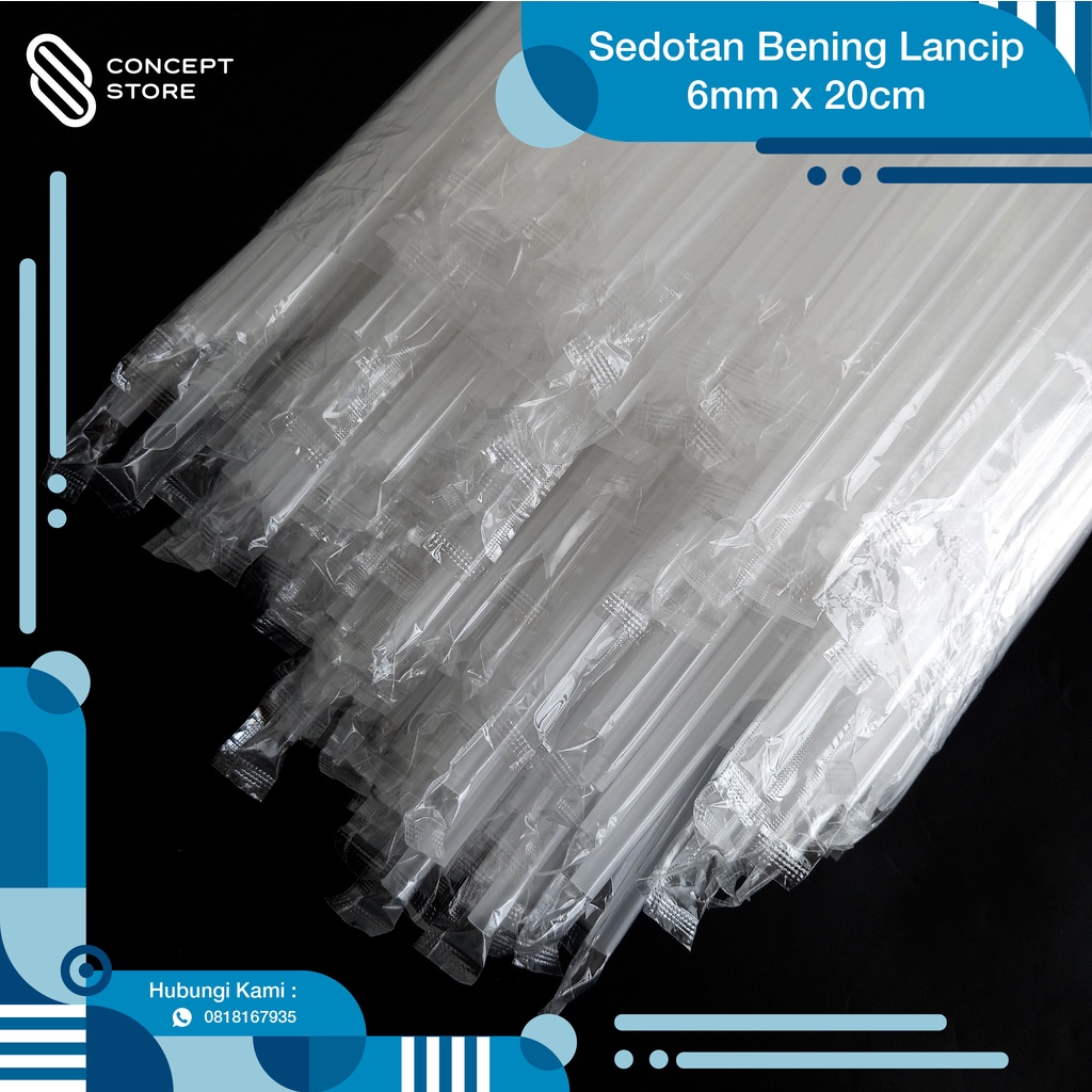 Sedotan Bening Lancip 6mm Kemasan Plastik / Straw 250pcs TERMURAH