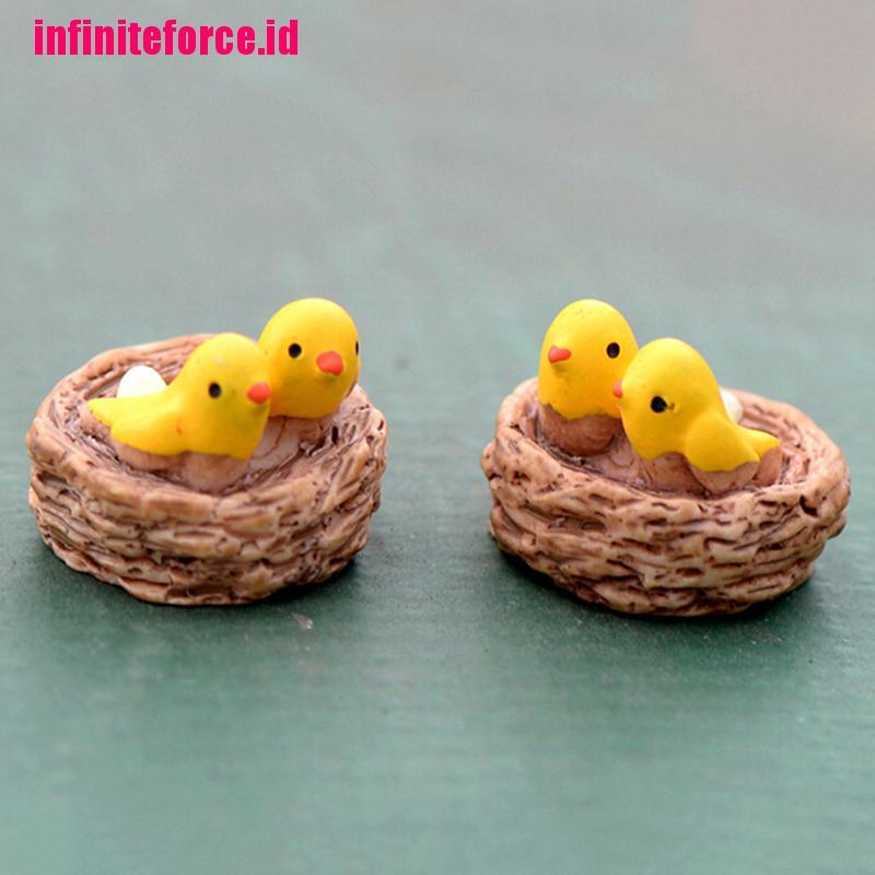 Mini nest with birds fairy garden miniatures gnomes moss terrariums resin crafts figurines for home decoration accessories