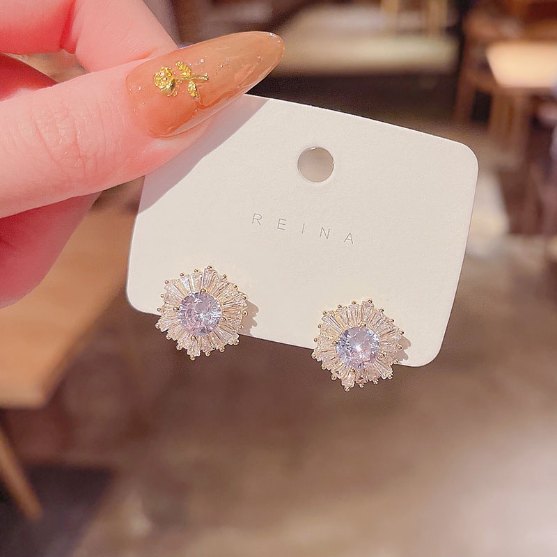 Shuling Top Quality 925 silver needle Super Cute Flower Zircon Stud Earrings Micro-inlaid Circle Earrings Female Diamond Earrings