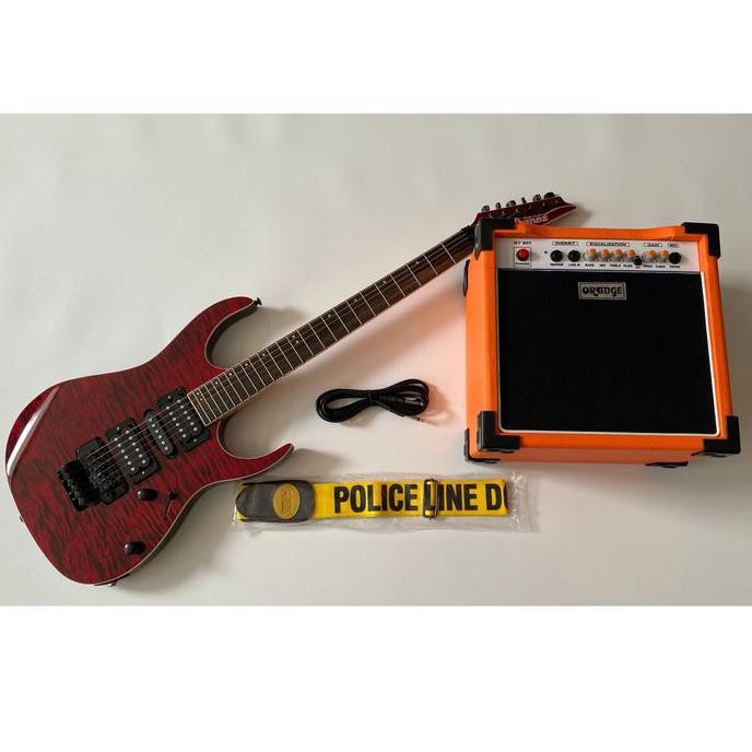 Gitar Ibanez Premium Merah Paketan Ampli Orange + Kabel Jack + Strap