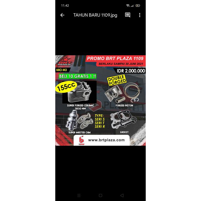 BRT PAKET BORE UP SUPER BLOK FORGED CERAMIC 58.50 MM + FORGED PISTON + SUPER MASTERCAM + BUSI MIO M3