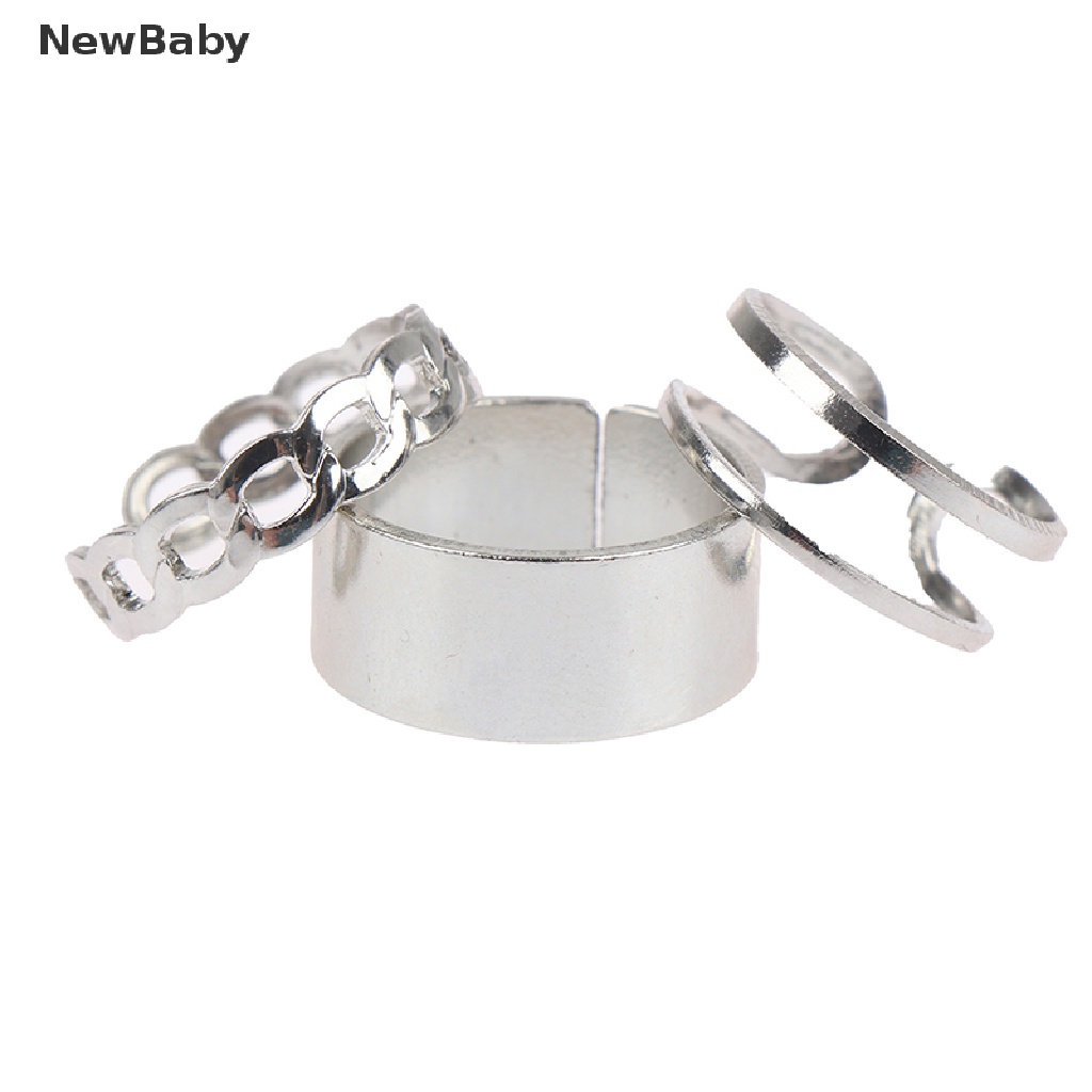 Newbaby Set Cincin Metal Tembaga Bulat Hollow Out Adjustable Gaya Hip Hop Punk Untuk Wanita