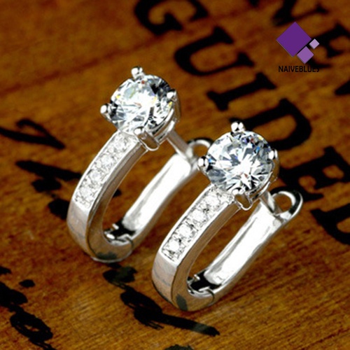 Anting Stud Berlian Imitasi Lapis Perak Warna Putih Untuk Wanita