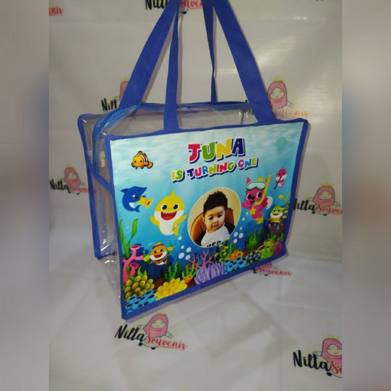 tas ultah mika/tas ultah resleting/tas ultah motif baby shark/souvenir ulang tahun/souvenir anak-3