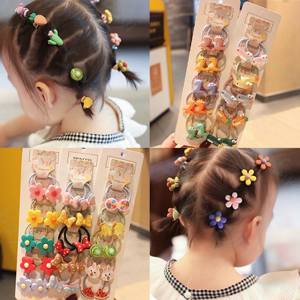 SweetyBayi Set ikat karet rambut anak motif kartun Tali rambut anak 10pcs