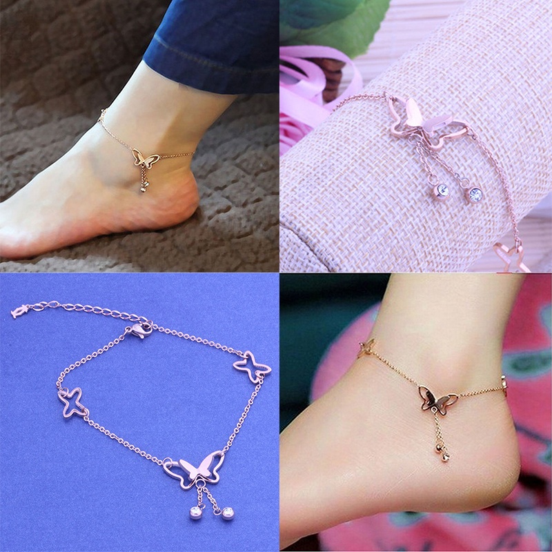 Gelang Kaki Rantai Rose Gold Dengan Hiasan Kupu-Kupu Untuk Wanita Butterfly