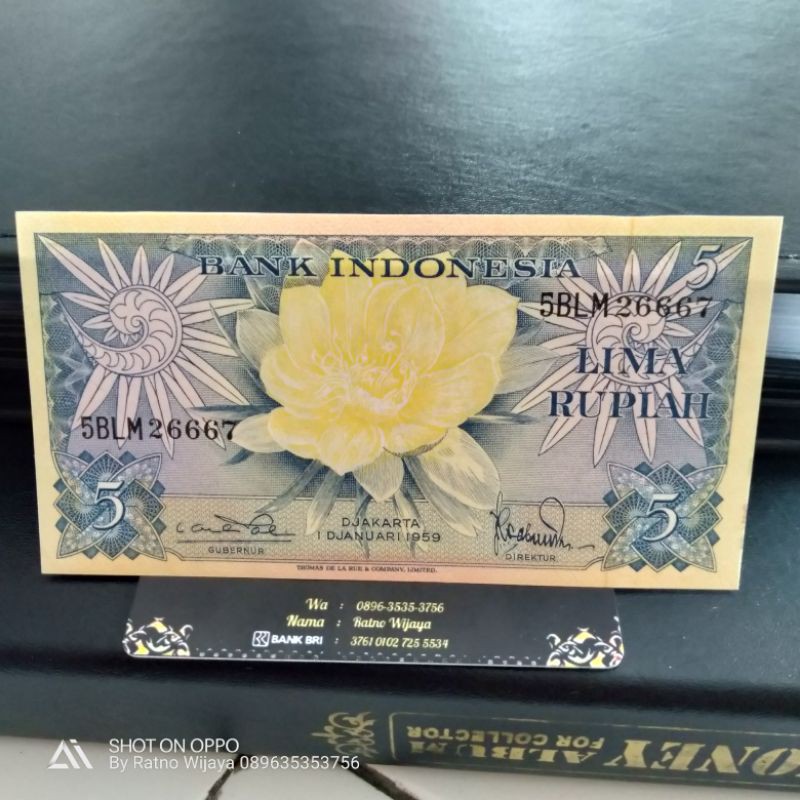 uang kuno 5rupiah 5bunga seri bunga