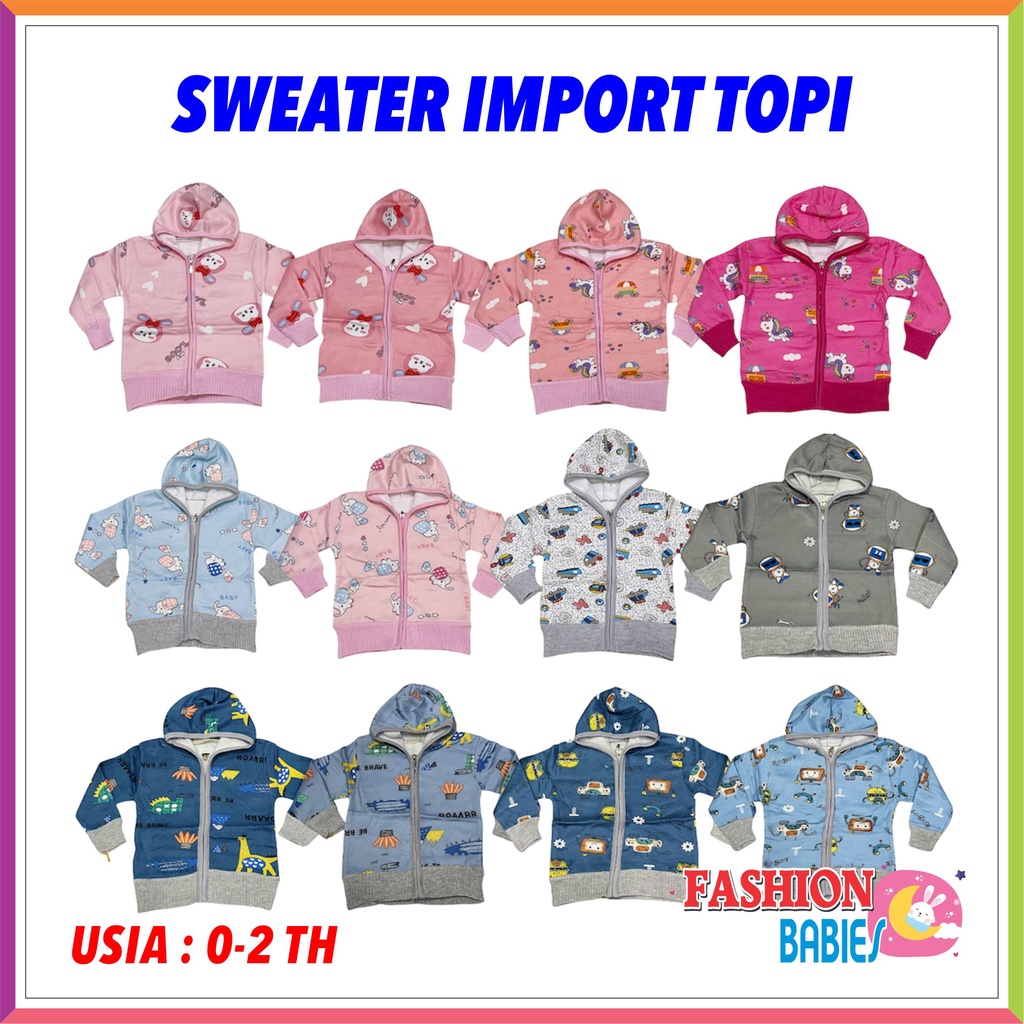 ❤ Fashionbabies ❤ SWEATER IMPORT KARAKTER TOPI ANAK