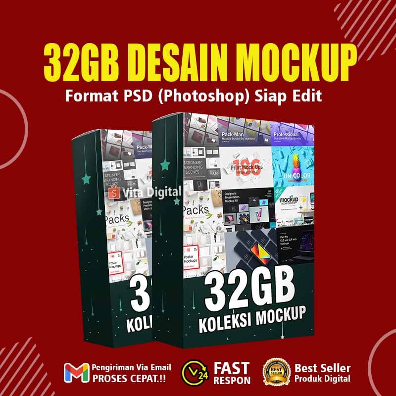 32GB Template Desain Mockup Lengkap Photoshop Psd Siap Edit