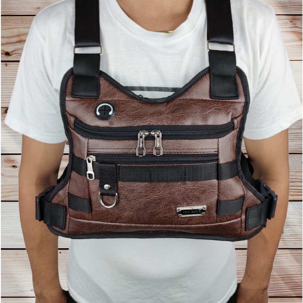 Chest Bag Kulit PU Leather Chest Rig Bag Tas Rompi Tas Sepeda tas Selempang Dada Kulit Sintetis original Polo Amstar