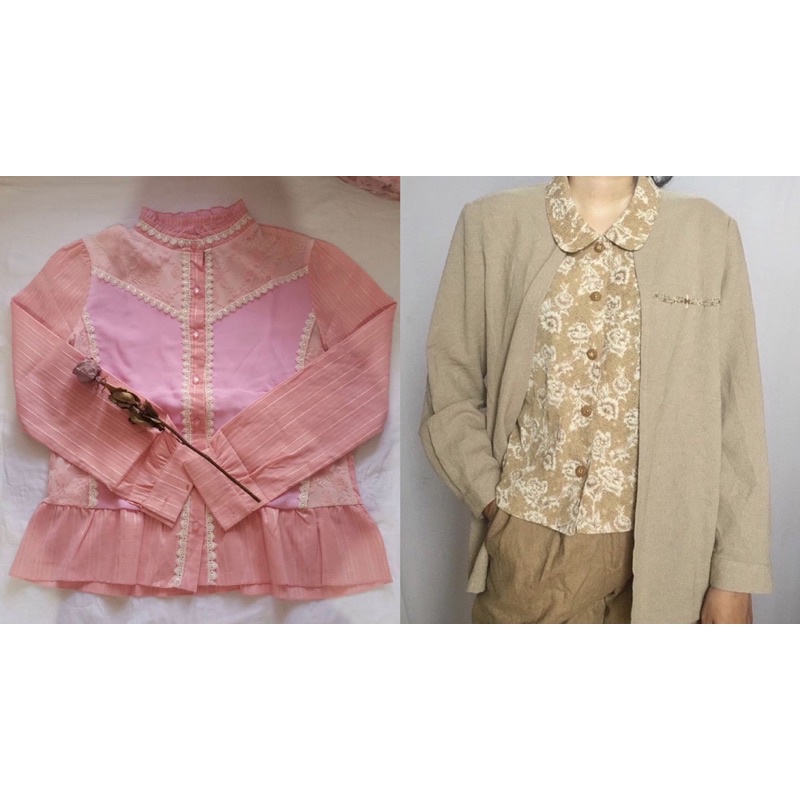 vintage victorian floral brown pink top shirt blouse