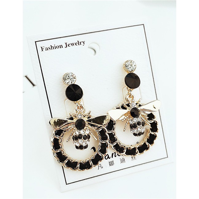 LRC Anting Tusuk Fashion Black Insect Alloy Tassel Earrings F61266