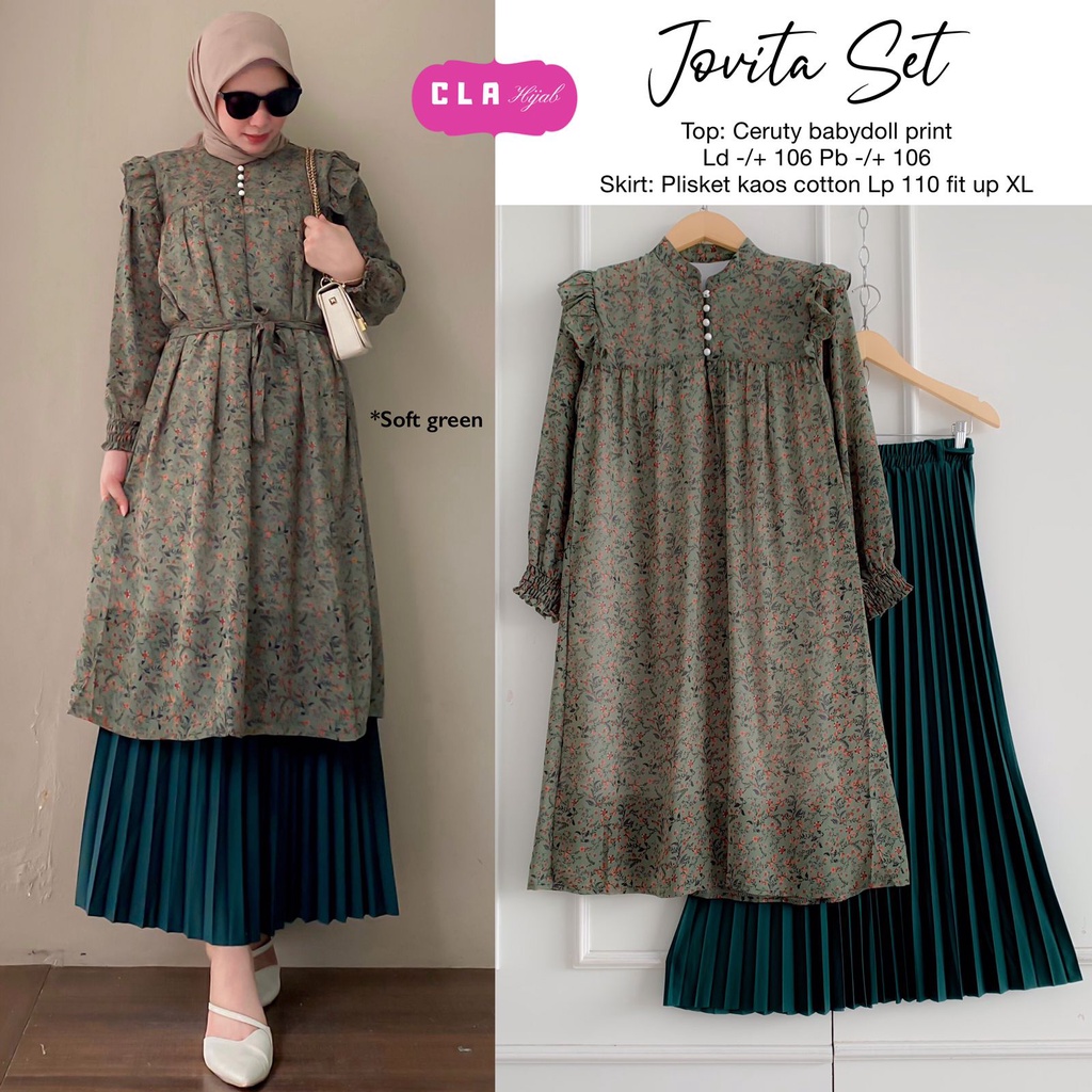 RESTOK JOVITA SET TUNIK ROK PLISKET PANJANG ORI CLA