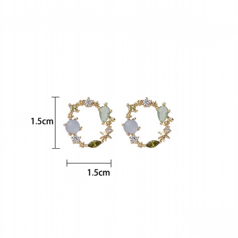 Korean Ladies Elegant Rhinestone Wreath Golden Hoop Earrings / Asymmetric Vintage Fashion Round Alloy Diamond Ear Studs