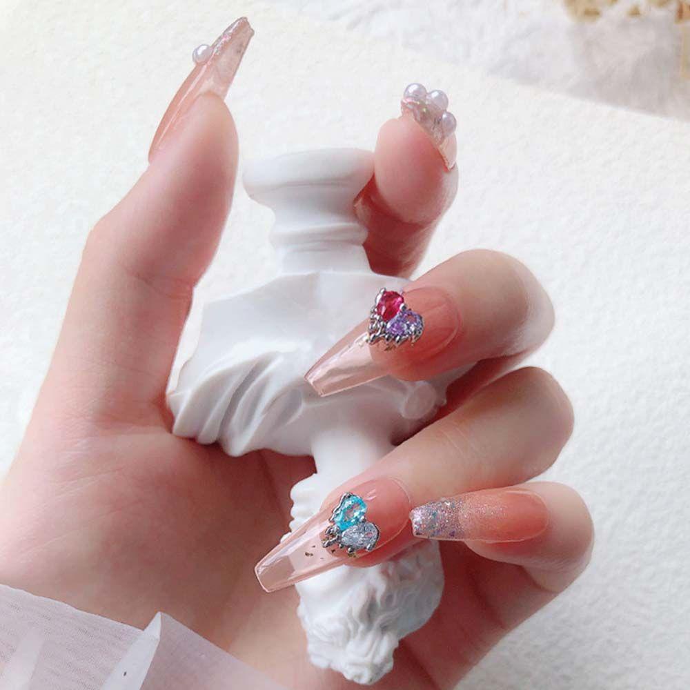 AUGUSTINA Agustina Jantung Kuku Berlian Buatan Mewah Shiny Nail Ornaments Duawarna Flatback Zirkon Nail Art Dekorasi