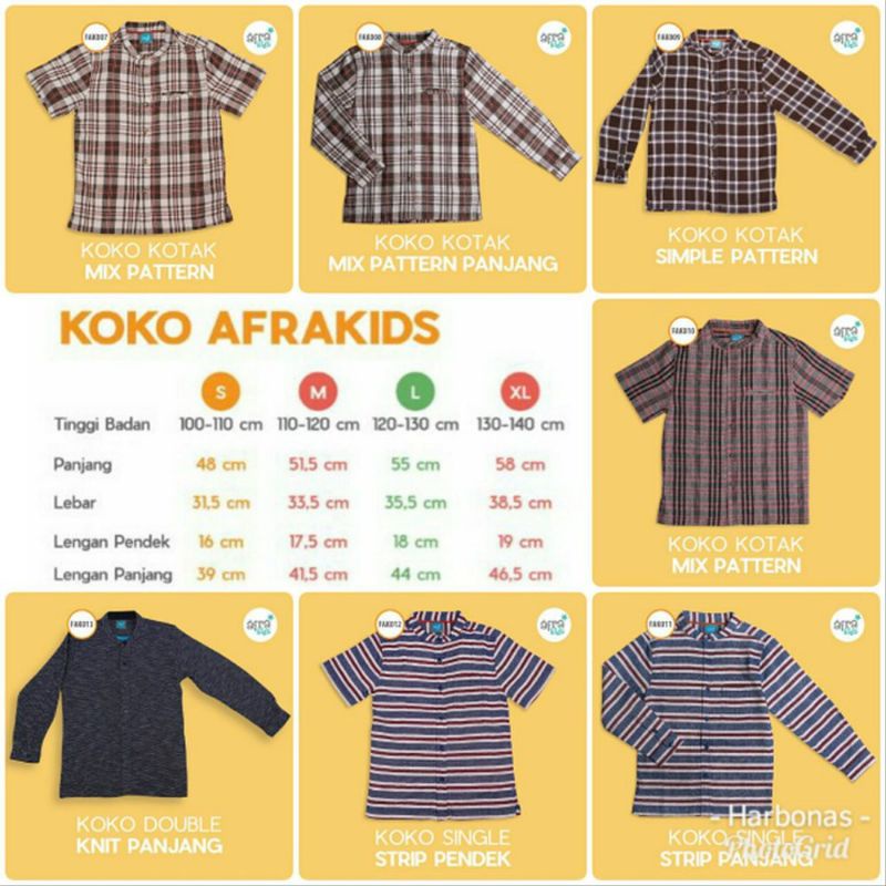 Kemeja Koko Anak Afrakids FAK001 - Pendek | FAK007 - Pendek | FAK008 - Panjang &quot;Koko Kotak Mix Pattern&quot;