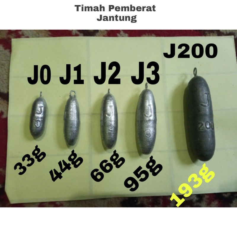 Timah / timbel / pemberat pancing jantung J2 - timah pancing eceran J2